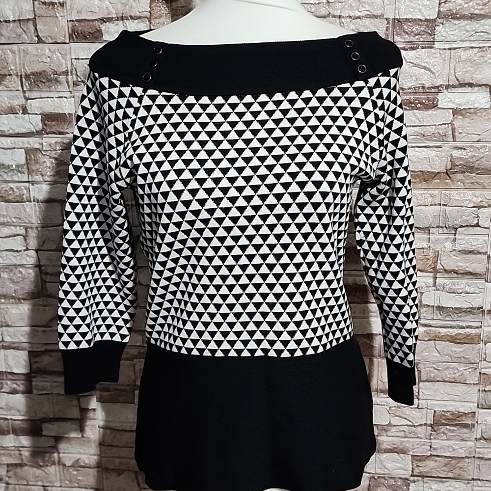 White House Black Market  Geometric Pattern Sweater with Boat Neck